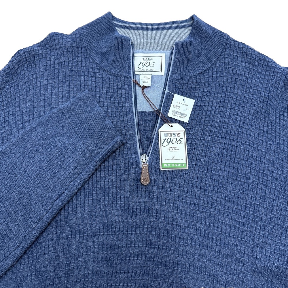 NWT Jos A Bank sweater men's XL navy 1/4 zip waffle wool blend business casual